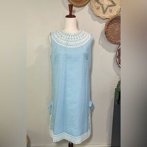 Vintage Dollie by Serbin Gingham & Lace Cottagecore Midi Sleeveless Dress Medium